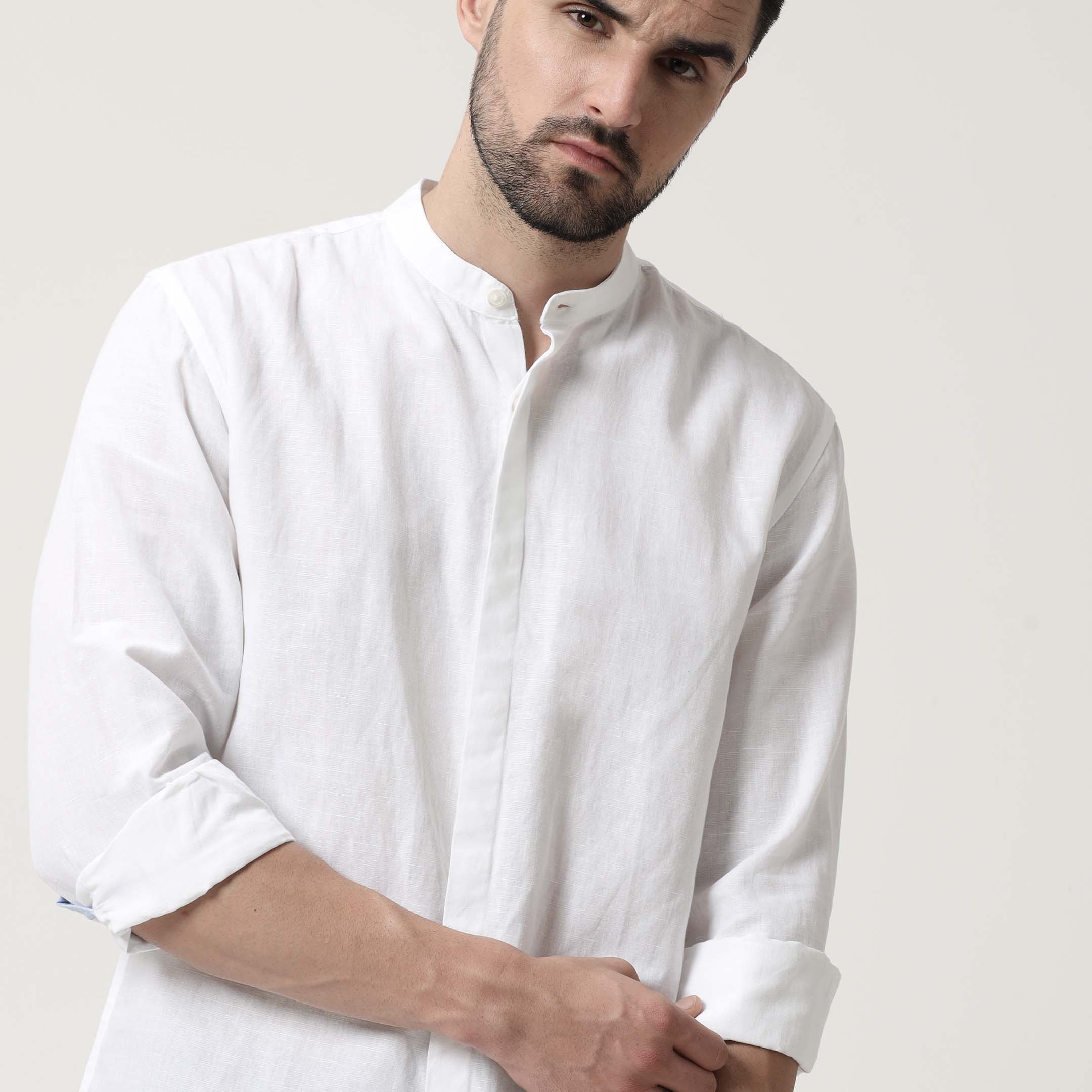 ANTI STAIN ANTI ODOUR MENS BEST MANDARIN COLLAR LINEN SHIRTS