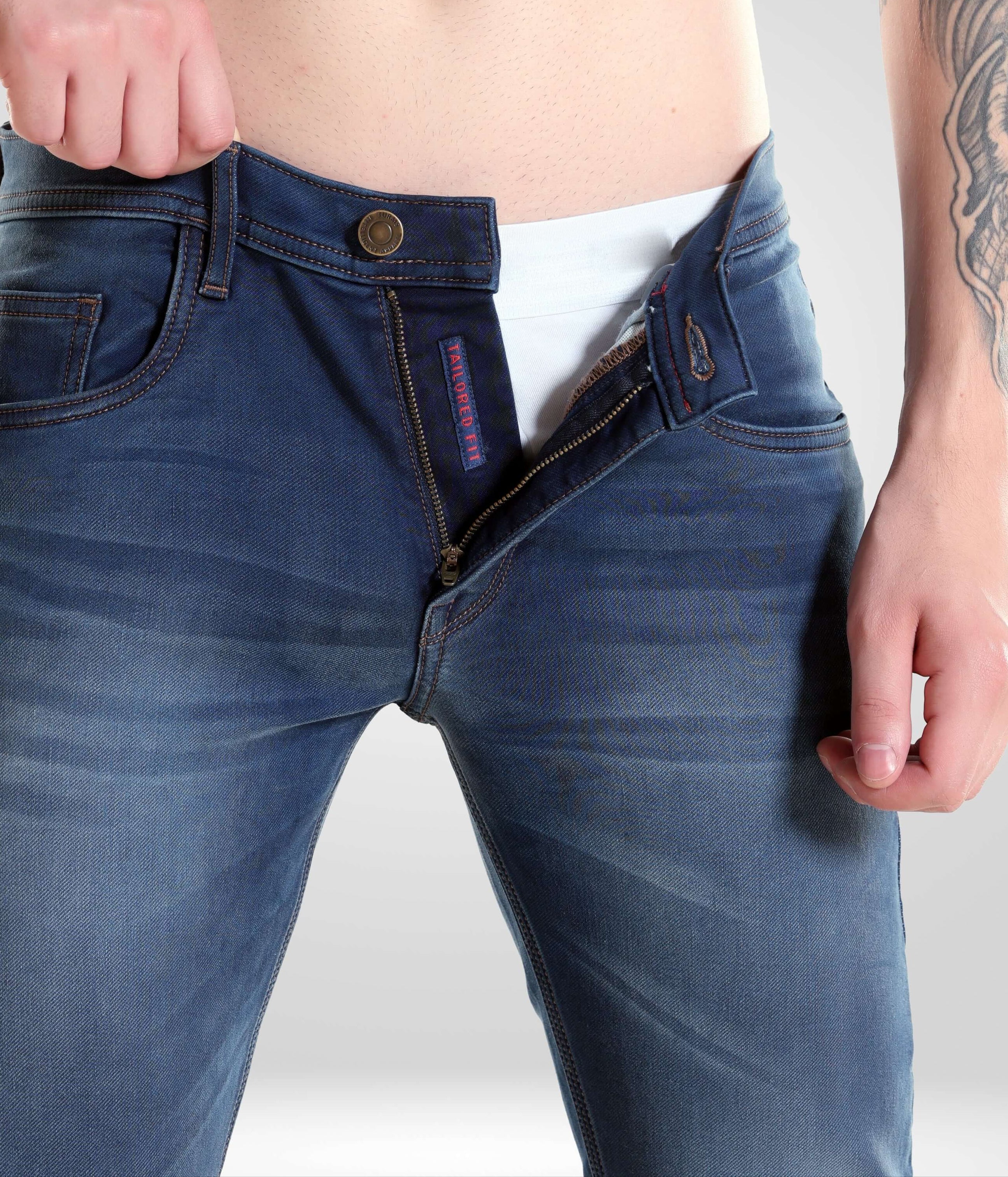 Man wearing Noir Blue Turms intelligent apparel high-performance denim pants - premium blend menswear best brand