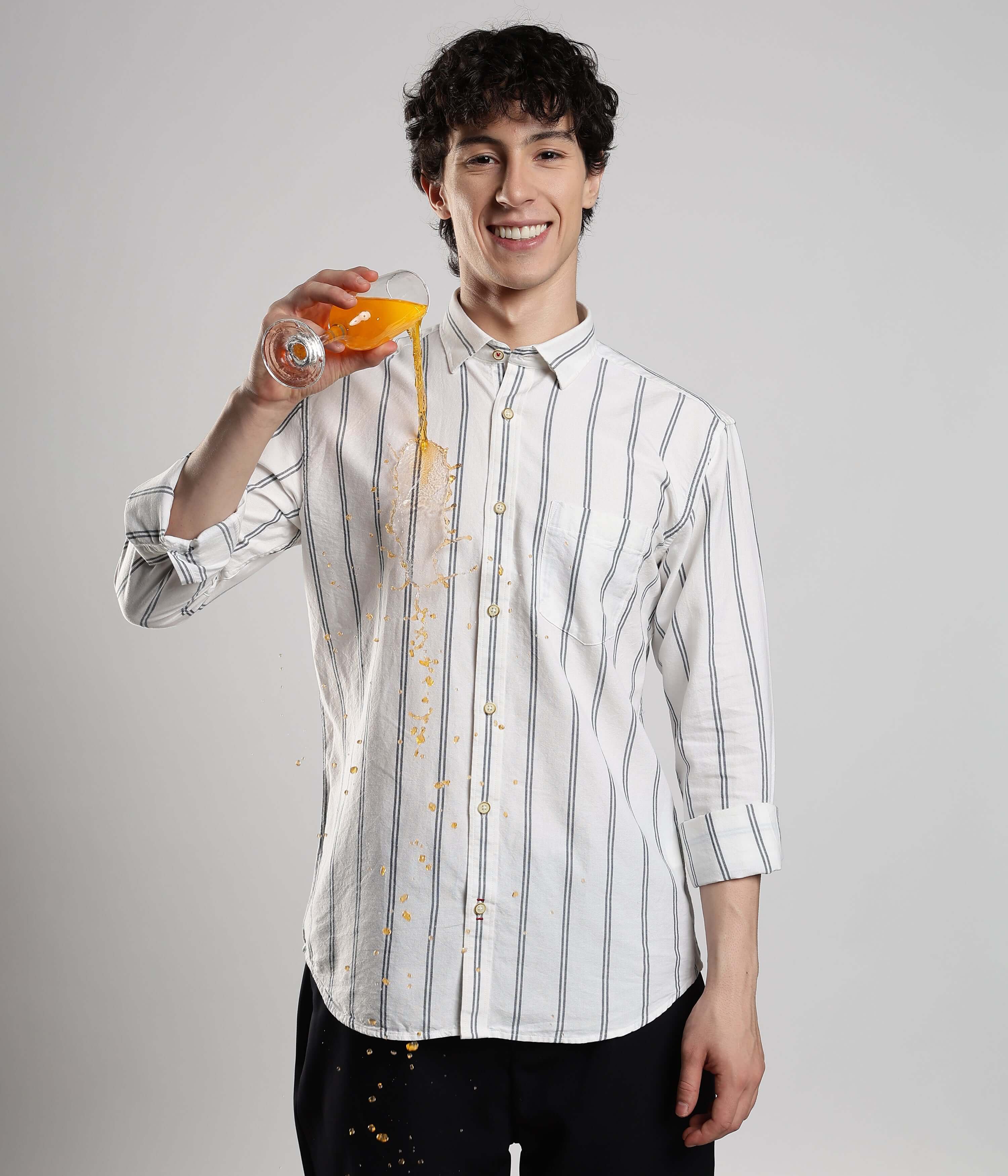 Mens Casual Striped Shirt White Luxury Oxford