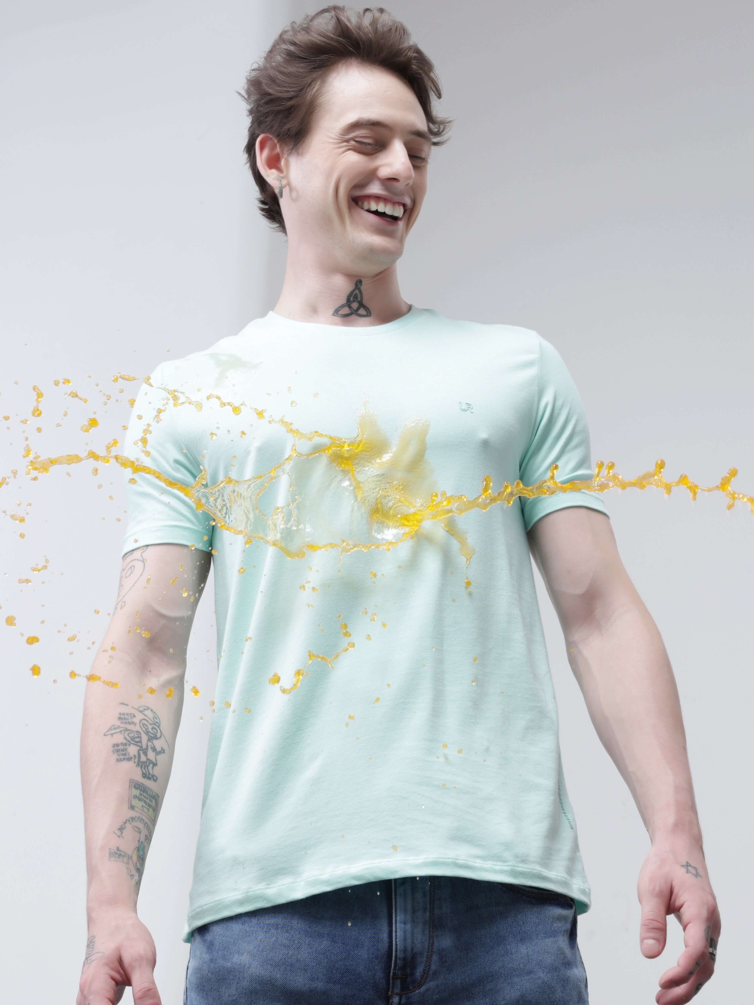 Aqua Round Neck Blue Tshirt- Turms Intelligent Apparel Anti stain & Anti Odor URturms