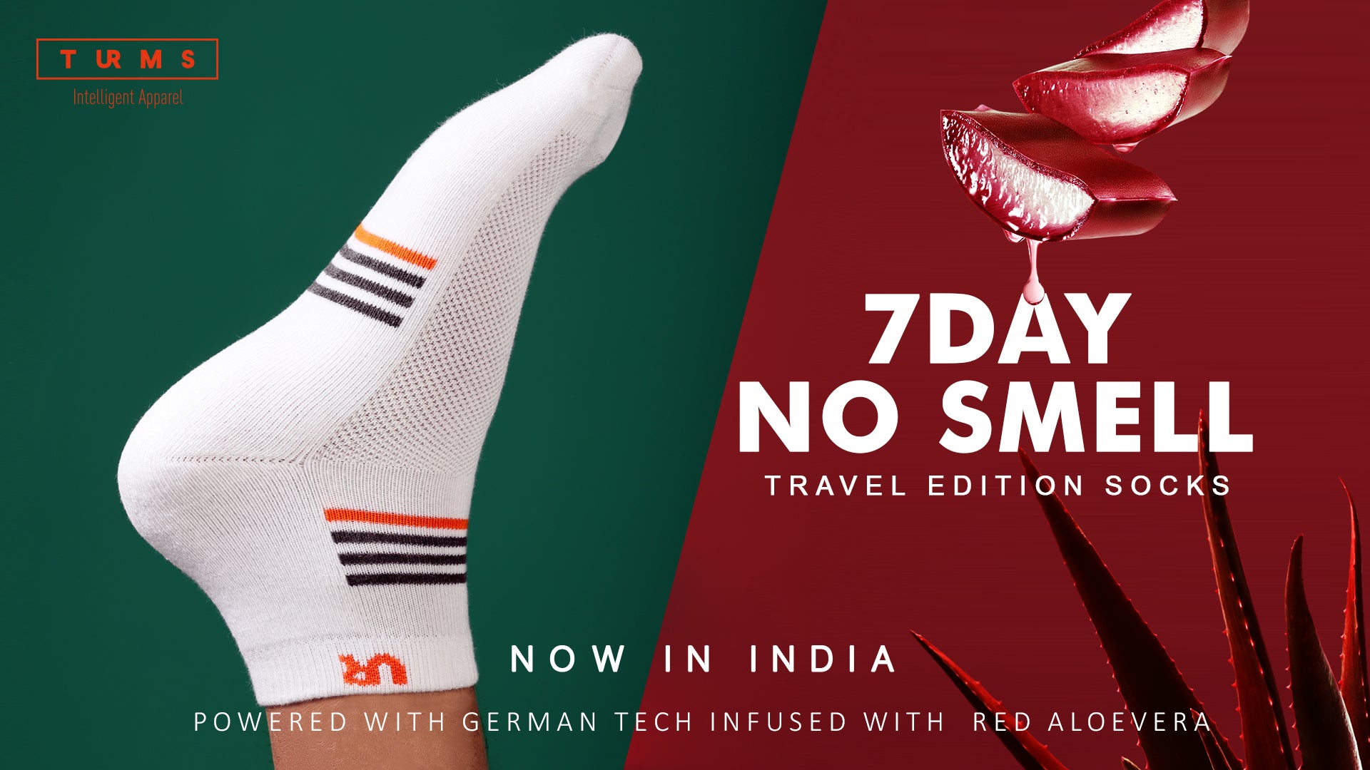Travel edition socks featuring 7-day no smell technology, infused with red aloe vera, launched by Turms Intelligent Apparel in India.