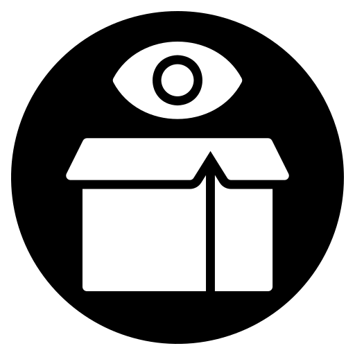 Icon of a box with an eye symbol, representing product visibility and monitoring in ecommerce.