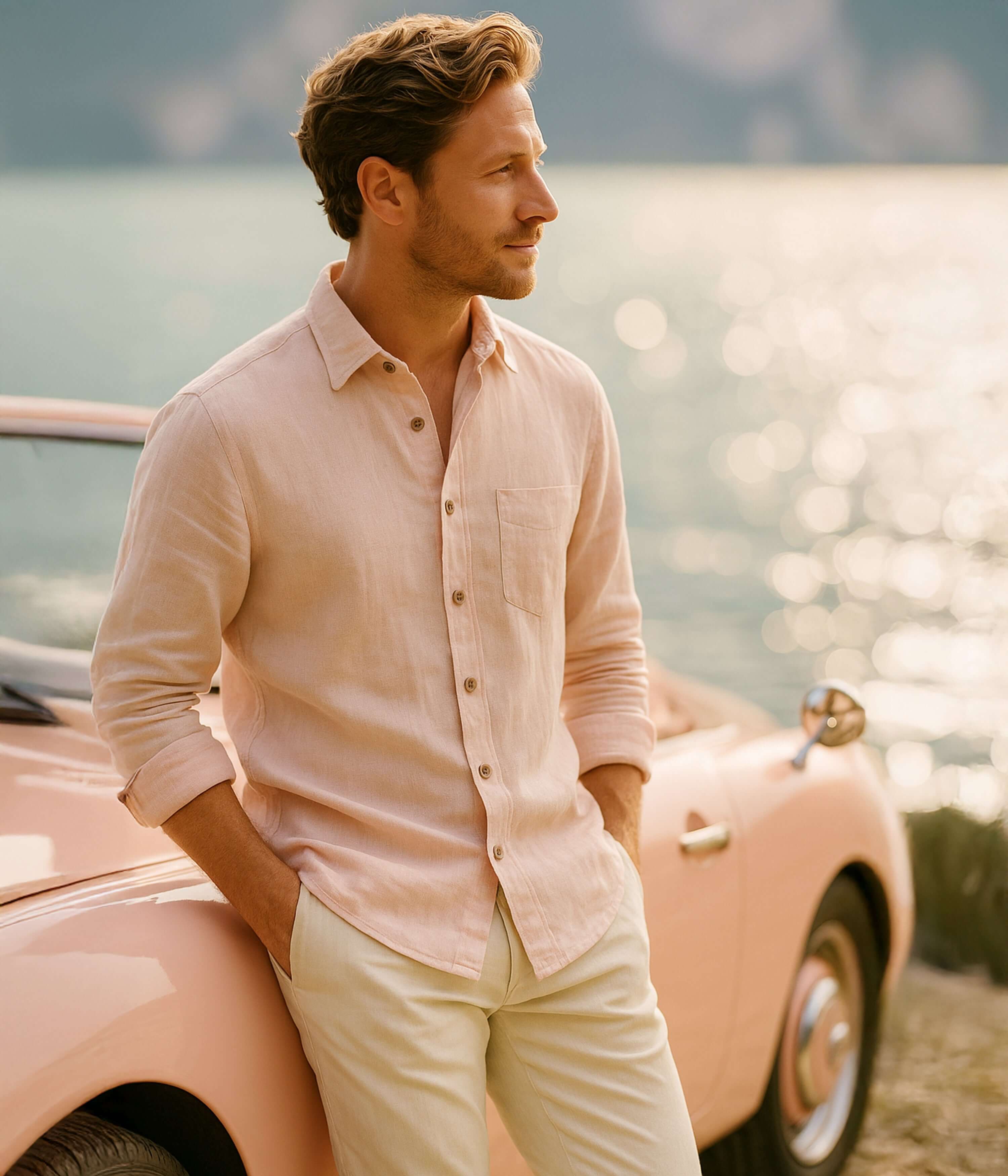 Mens full sleeve shirt Light Peach Linen Luxe Mens full sleeve shirt Light Peach Linen Luxe