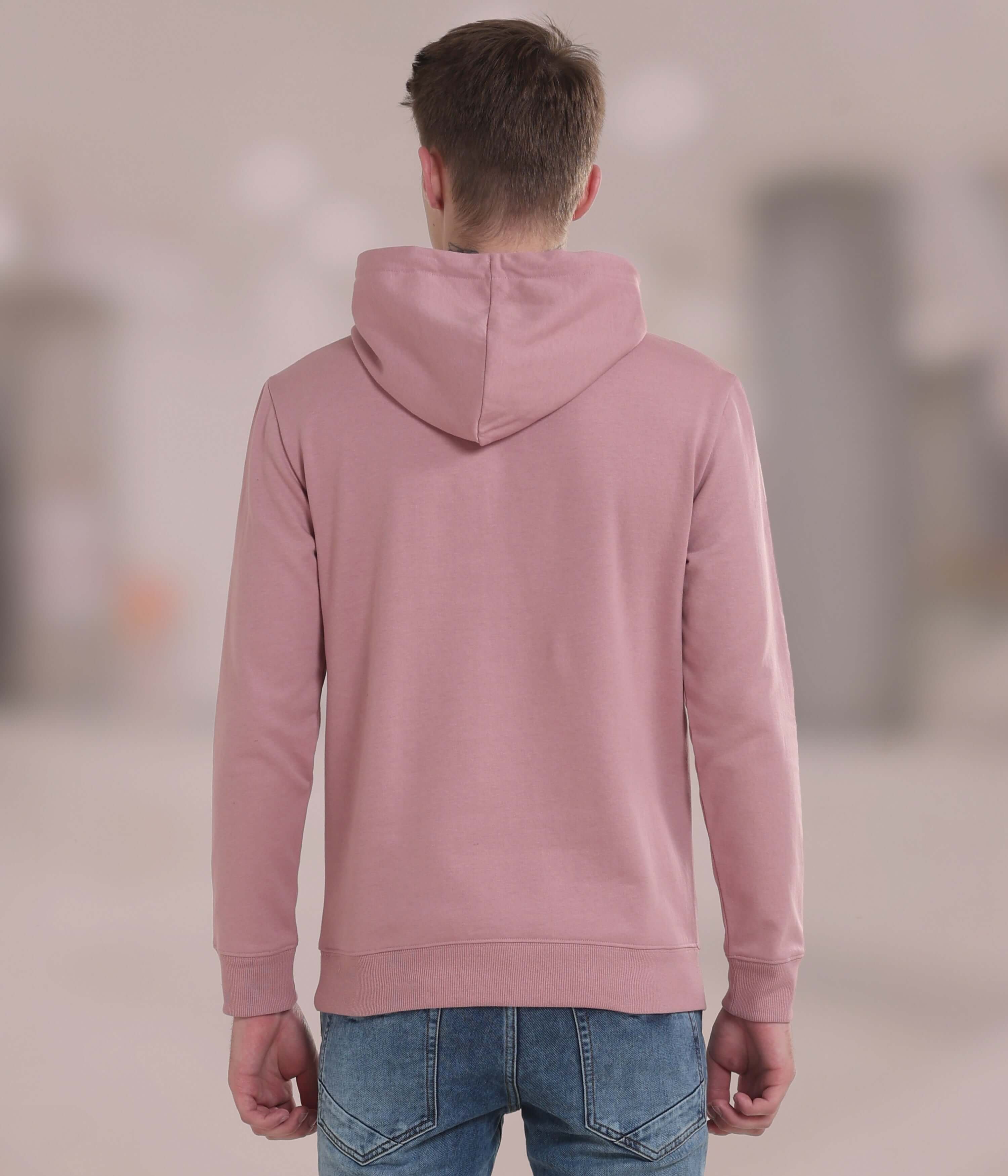 Back view of a pink hoodie featuring a hood, designed for style, comfort, and durability, ideal for everyday wear.