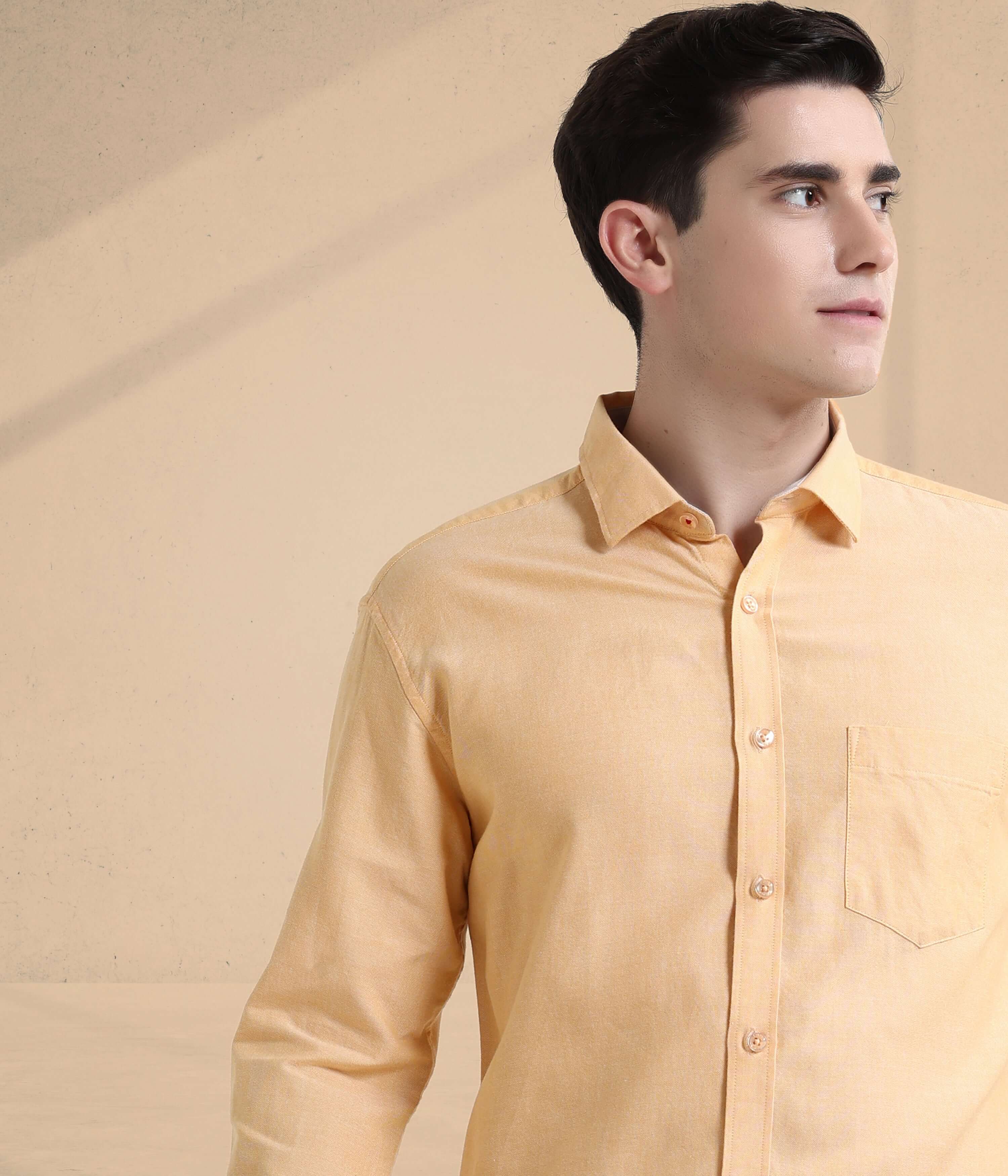 Sandy Haven Oxford Turms shirt in yellow, premium cotton, anti-stain, anti-odour, waterproof, stylish menswear for everyday luxury.