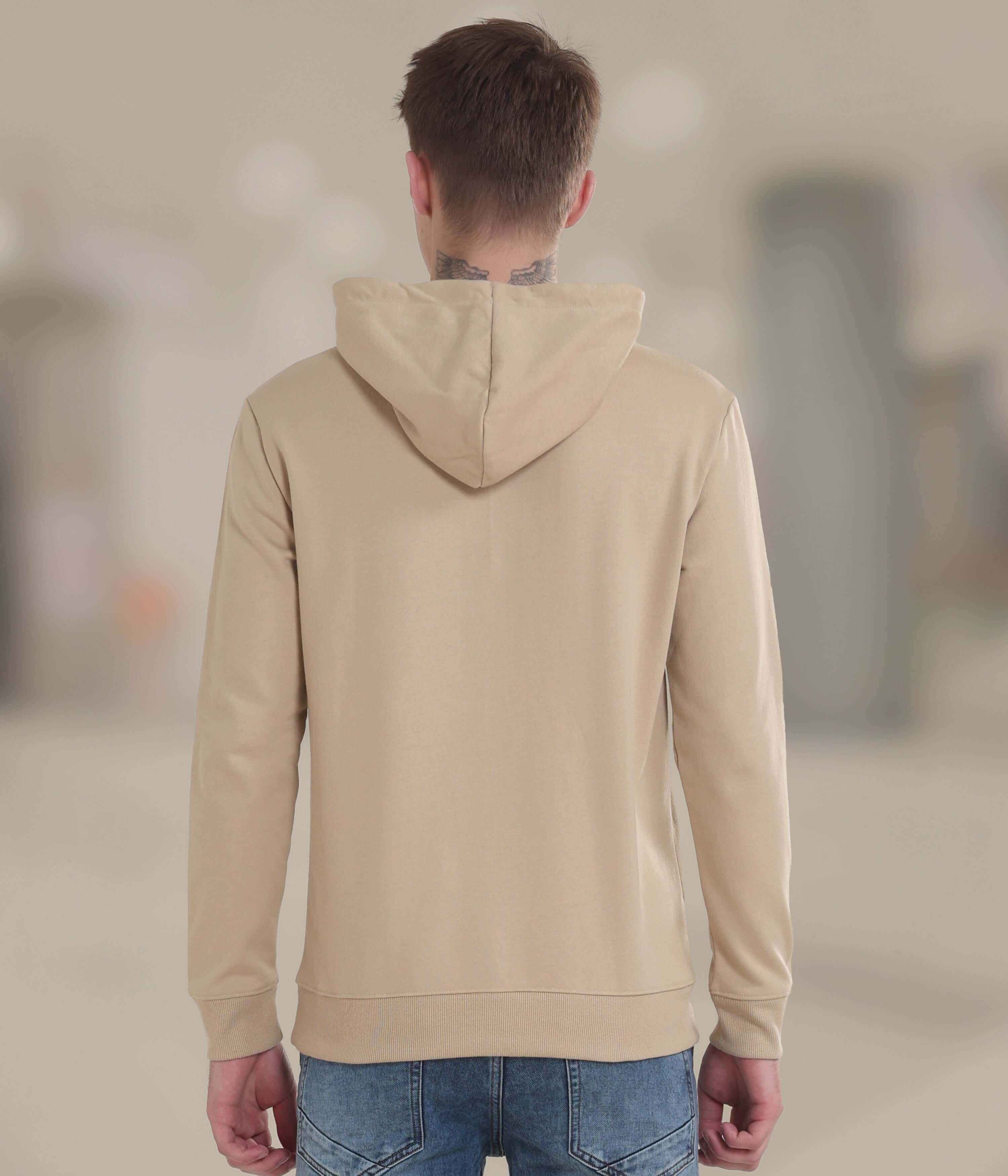 Back view of a beige Turms Intelligent Hooded Sweatshirt, showcasing its sporty design and soft, durable fabric.