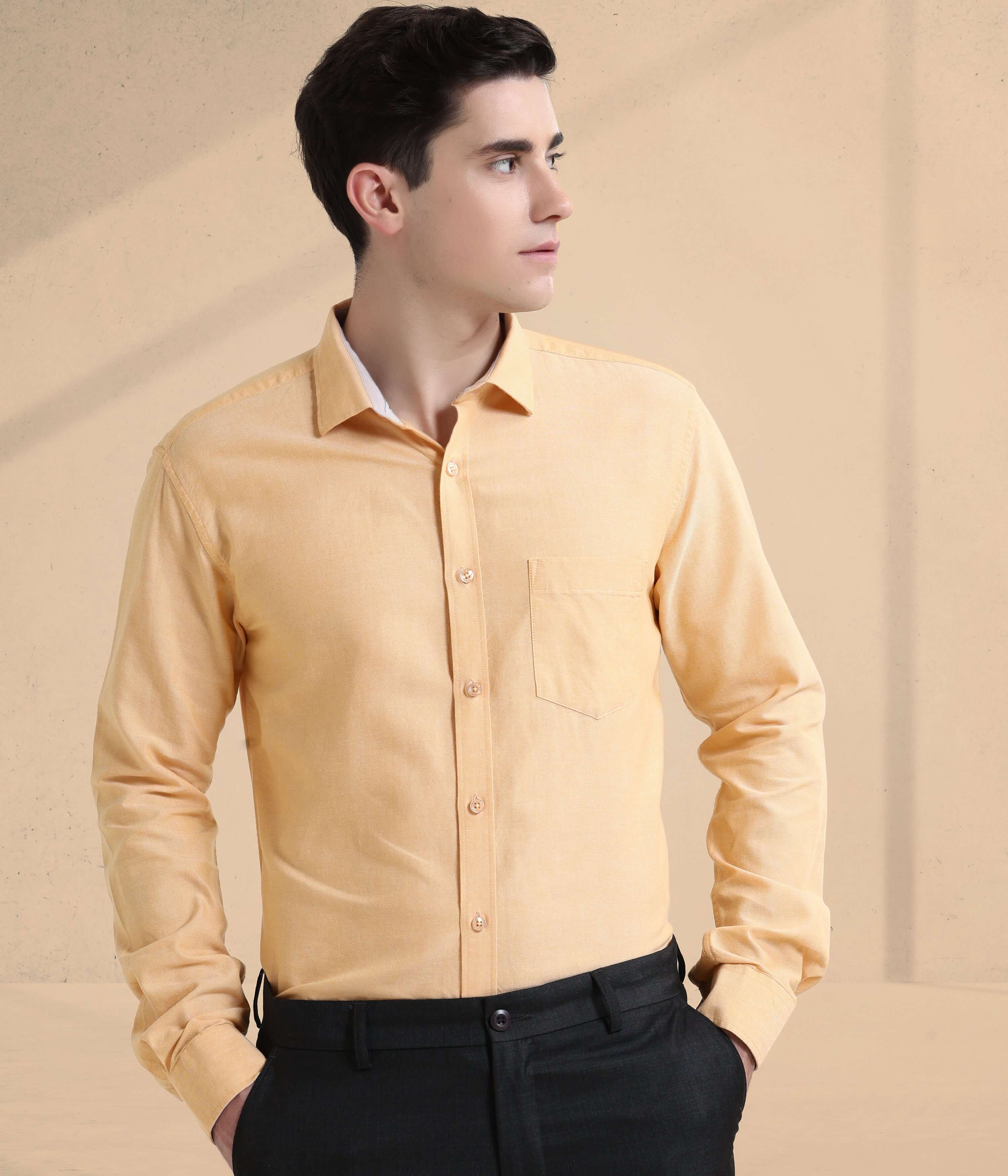 Sandy Haven Oxford Turms shirt in yellow, men's wear, anti-stain, anti-odour, water proof, stylish and durable everyday luxury.