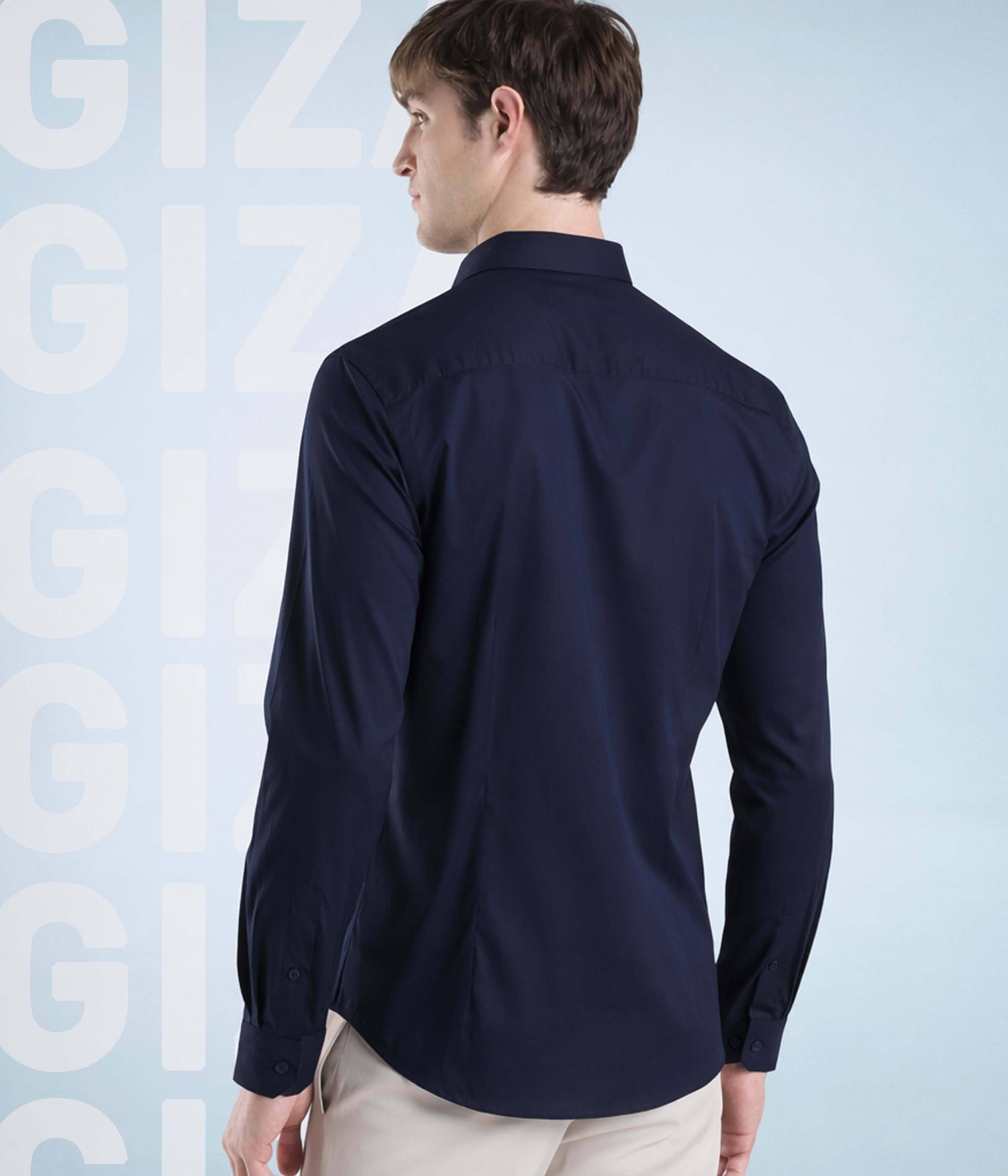 Navy Eclipse shirt, showcasing high-quality Giza cotton, back view with stylish design for men.