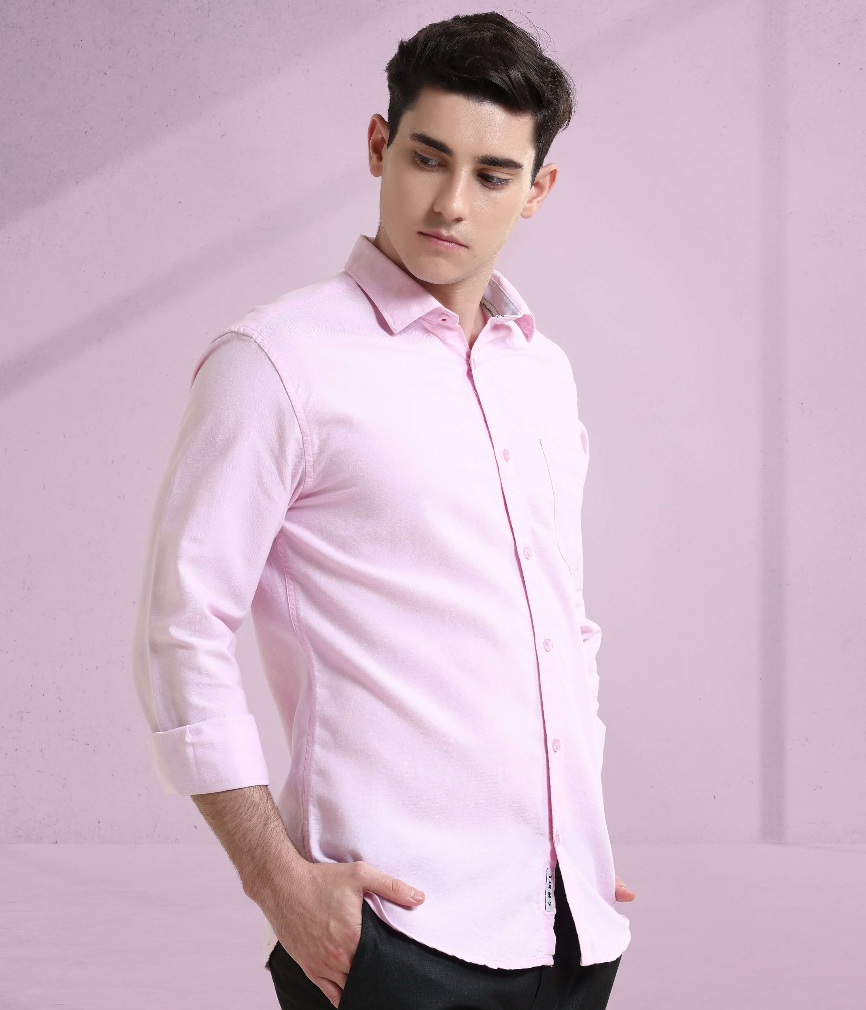 Mystic Pink Oxford Turms shirt for men; stylish, anti-stain, anti-odour, waterproof luxury apparel.