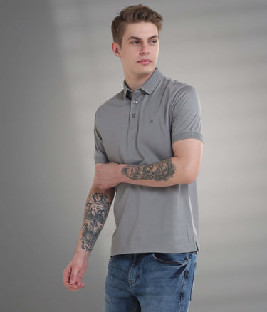 Stylish Diamond Grey polo t-shirt for men, featuring stain-proof and odor-resistant fabric, perfect for daily wear.