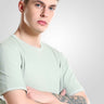 Light green Turms T-shirt tailored fit, round-neck for men. Best menswear brand. Keep cool and comfortable with Turms intelligent apparel.