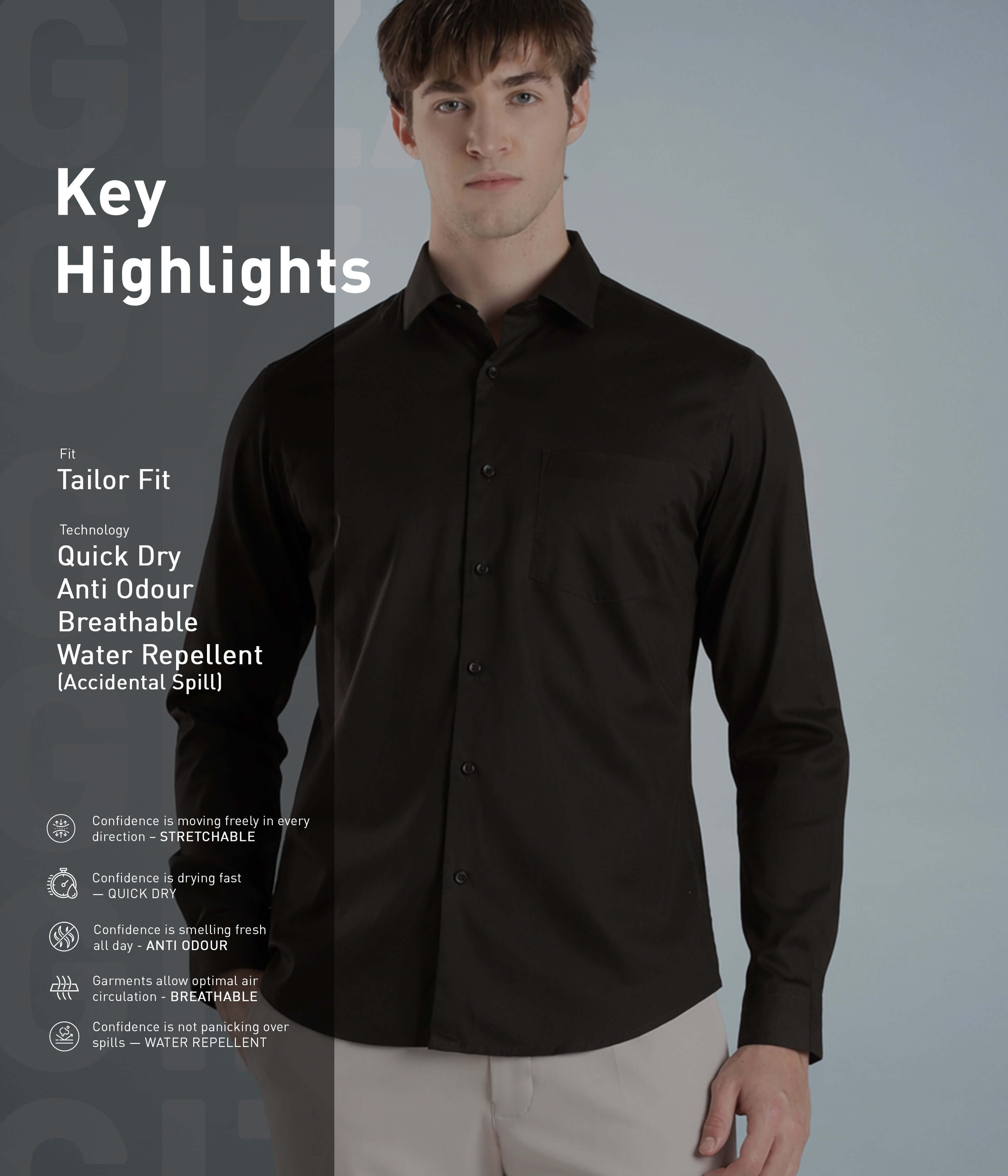 Olive Empire cotton Giza shirt featuring a tailored fit and quick-dry, breathable technology.