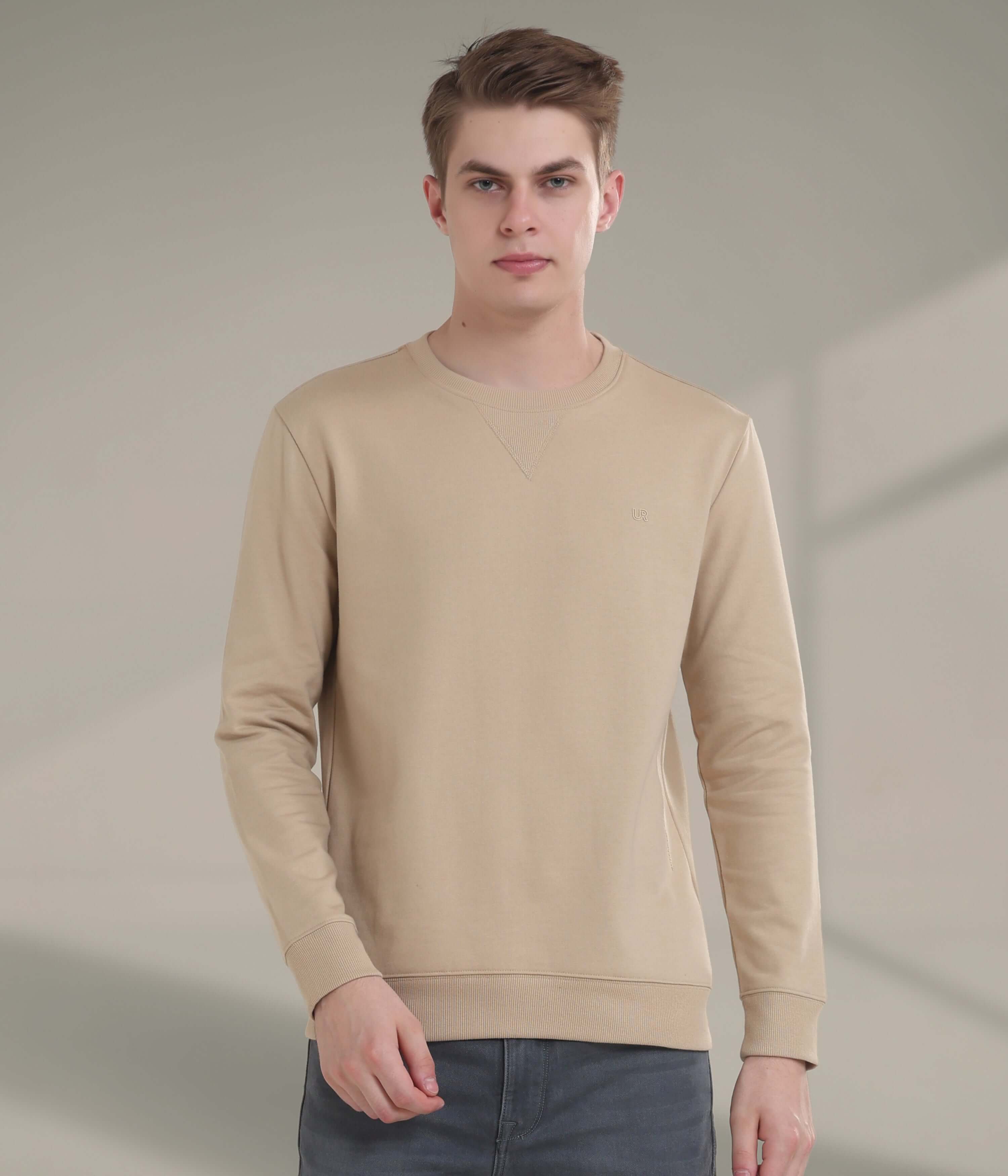 Almond Harvest sweatshirt in beige, combining style and comfort with waterproof, anti-odour features for men.