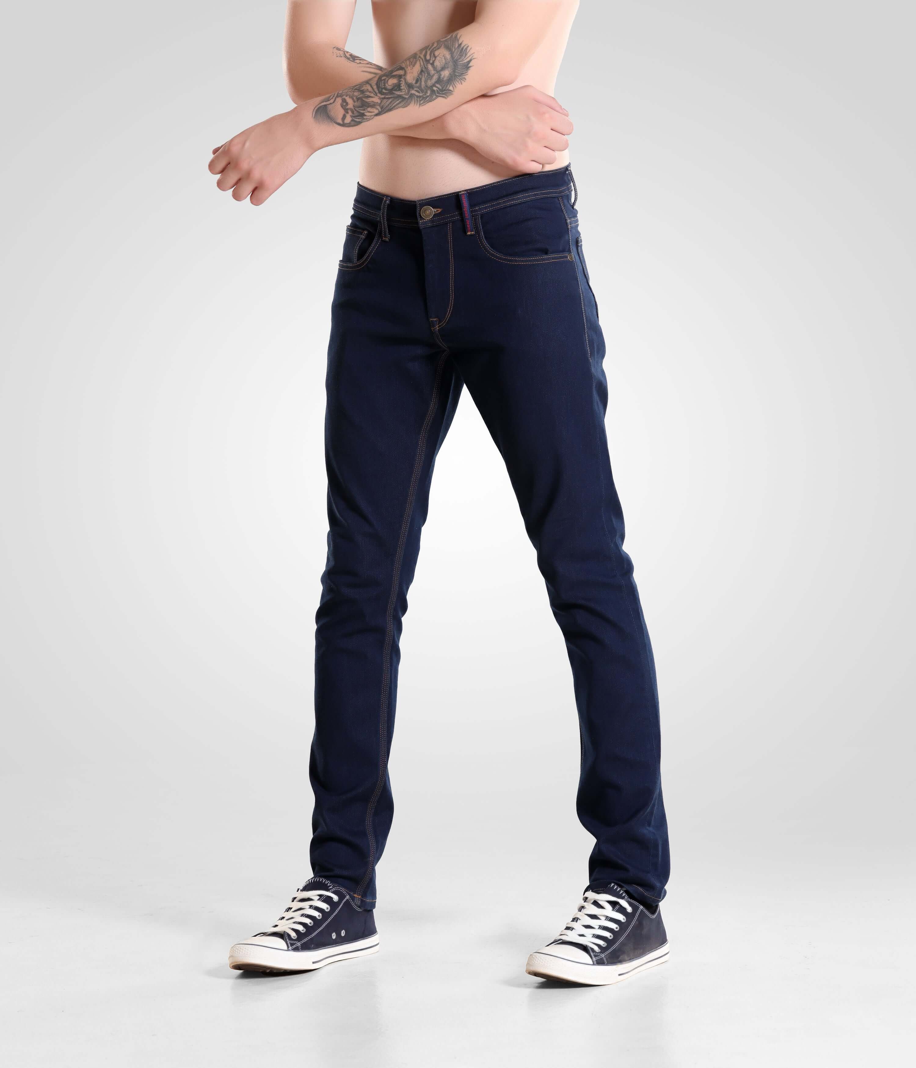 Man wearing Indigo Trotter high-performance denim pants by Turms Intelligent Apparel, showcasing menswear best brand, fashion and functionality.