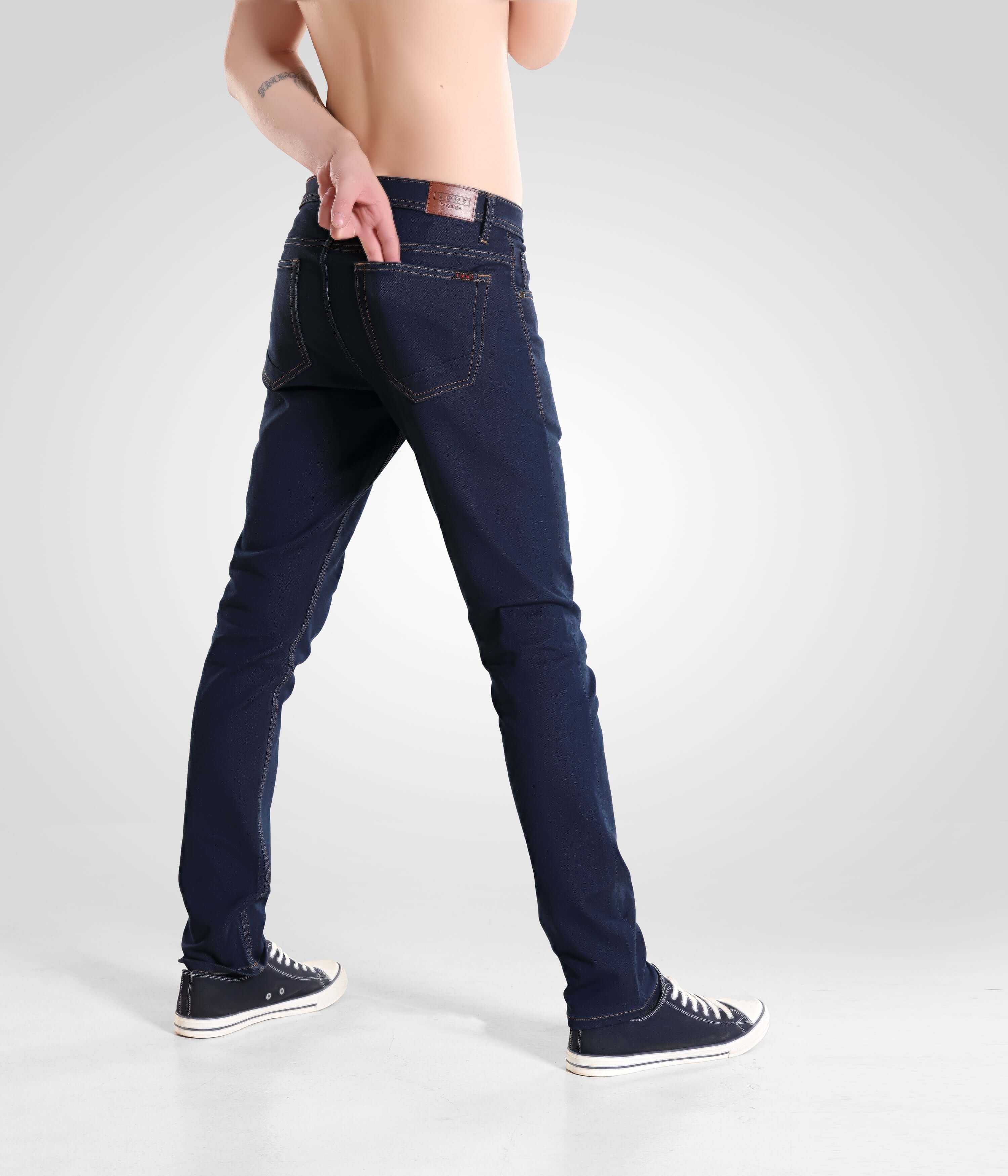 Indigo Trotter high-performance denim pants for men by Turms Intelligent Apparel, featuring premium materials, stylish and comfortable design