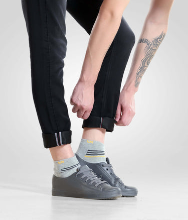 Man wearing Black Sparrow high-performance denim pants by Turms Intelligent Apparel, showcasing stylish menswear best brand.