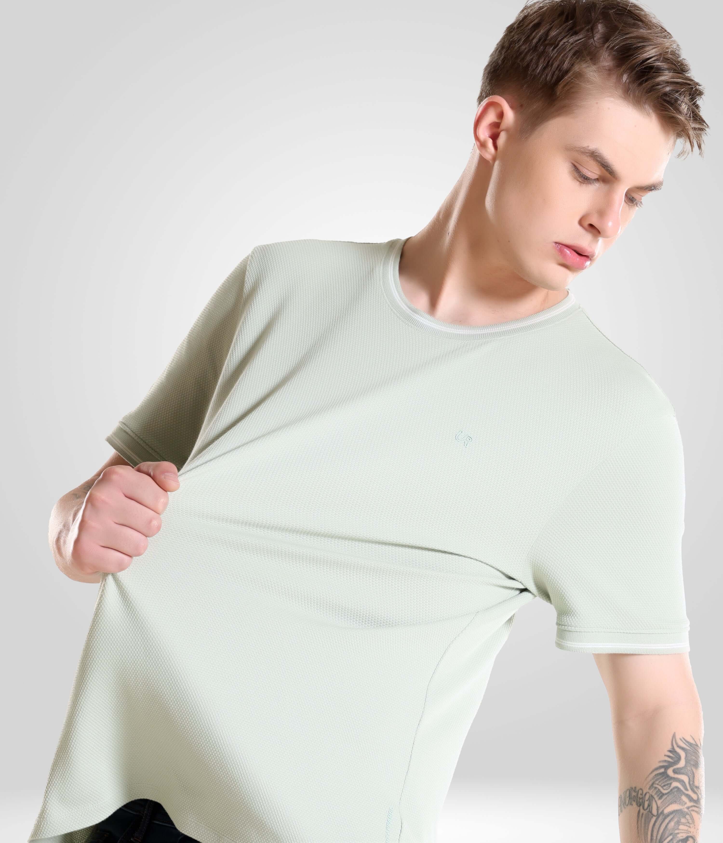 Serene light green Turms intelligent apparel coolant round-neck T-shirt for men, tailored fit, premium cotton, best menswear brand.