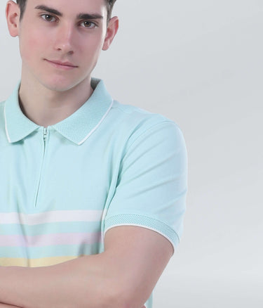 Blue Origami Turms zipper polo shirt featuring a stylish design, sustainable fabric, and anti-odour technology.