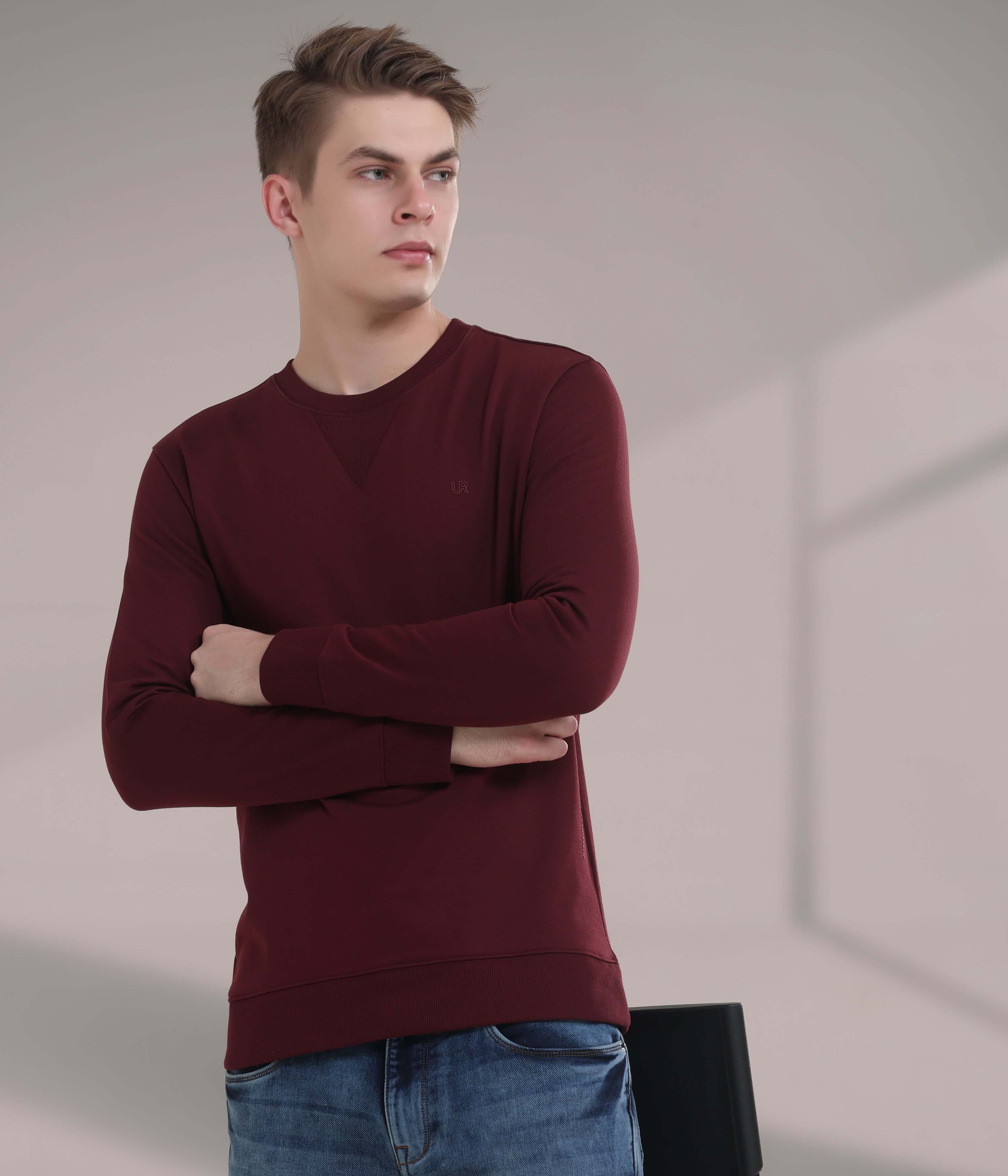 Scarlet Creek men's burgundy sweatshirt, a stylish and comfortable hoodie, featuring anti-odour and stain-proof technology.