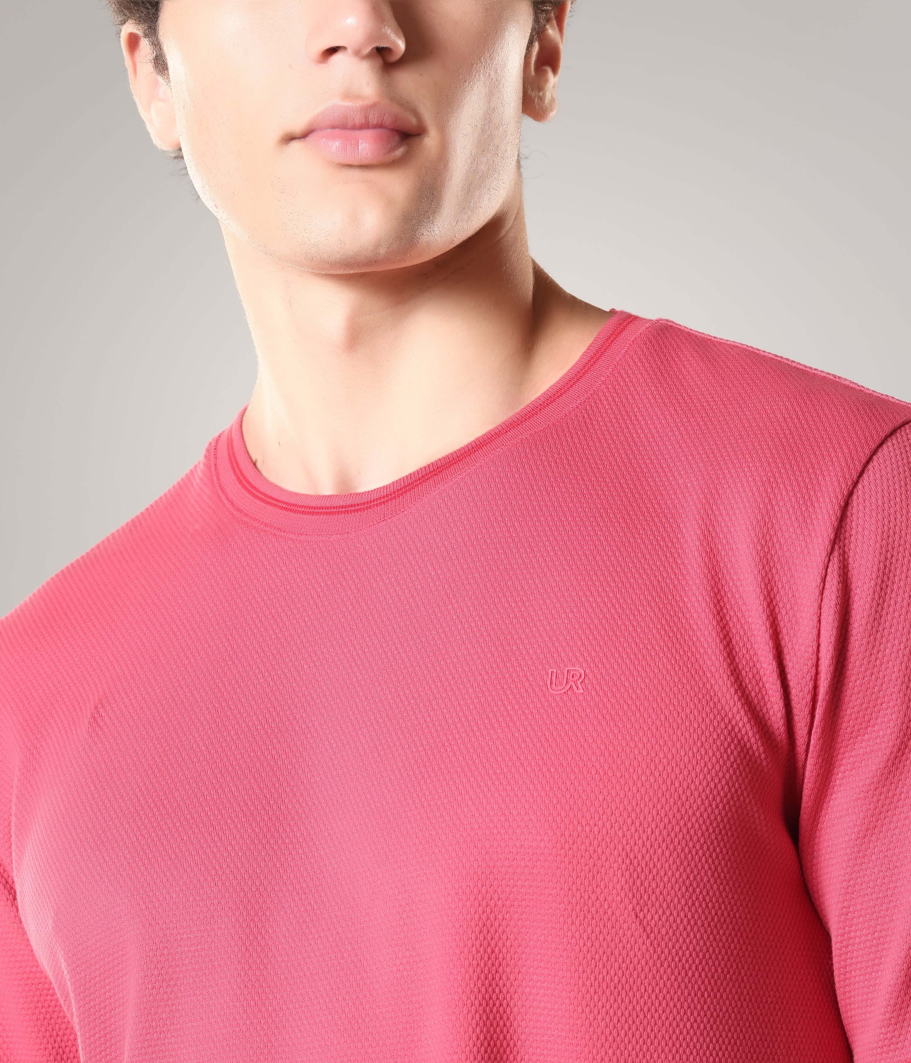 Turms Regal Pink coolant round-neck T-shirt, tailored fit, premium cotton blend, perfect for hot weather, crew neckline, intelligent apparel.