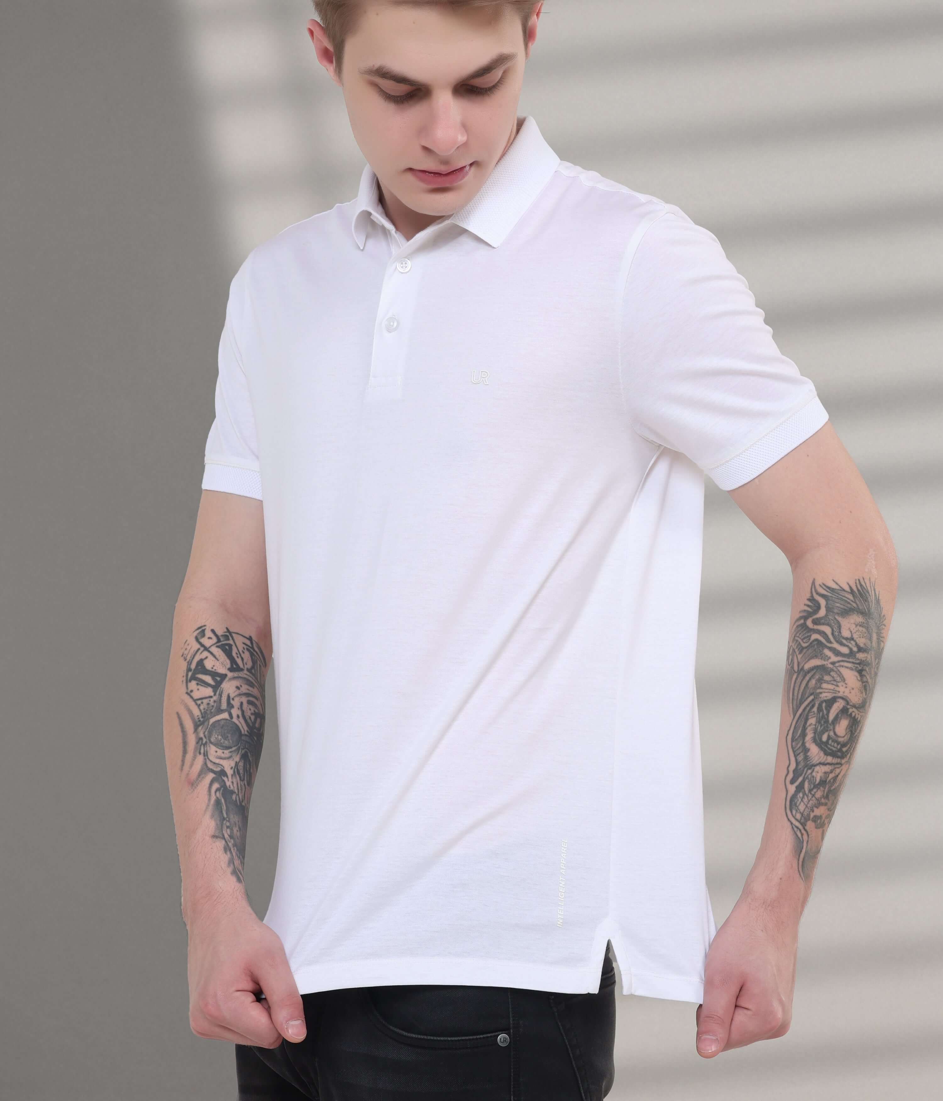 Mens POLO T-shirt with Mercerized Premium in White