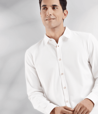 White Willow white knitted shirt anti stain 8 way stretch premium comfortable best shirt from turms intelligent apparel