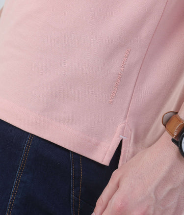 Close-up of Turms Intelligent Zipper Polo showing stitching detail and breathable cotton fabric for stylish, comfortable wear.