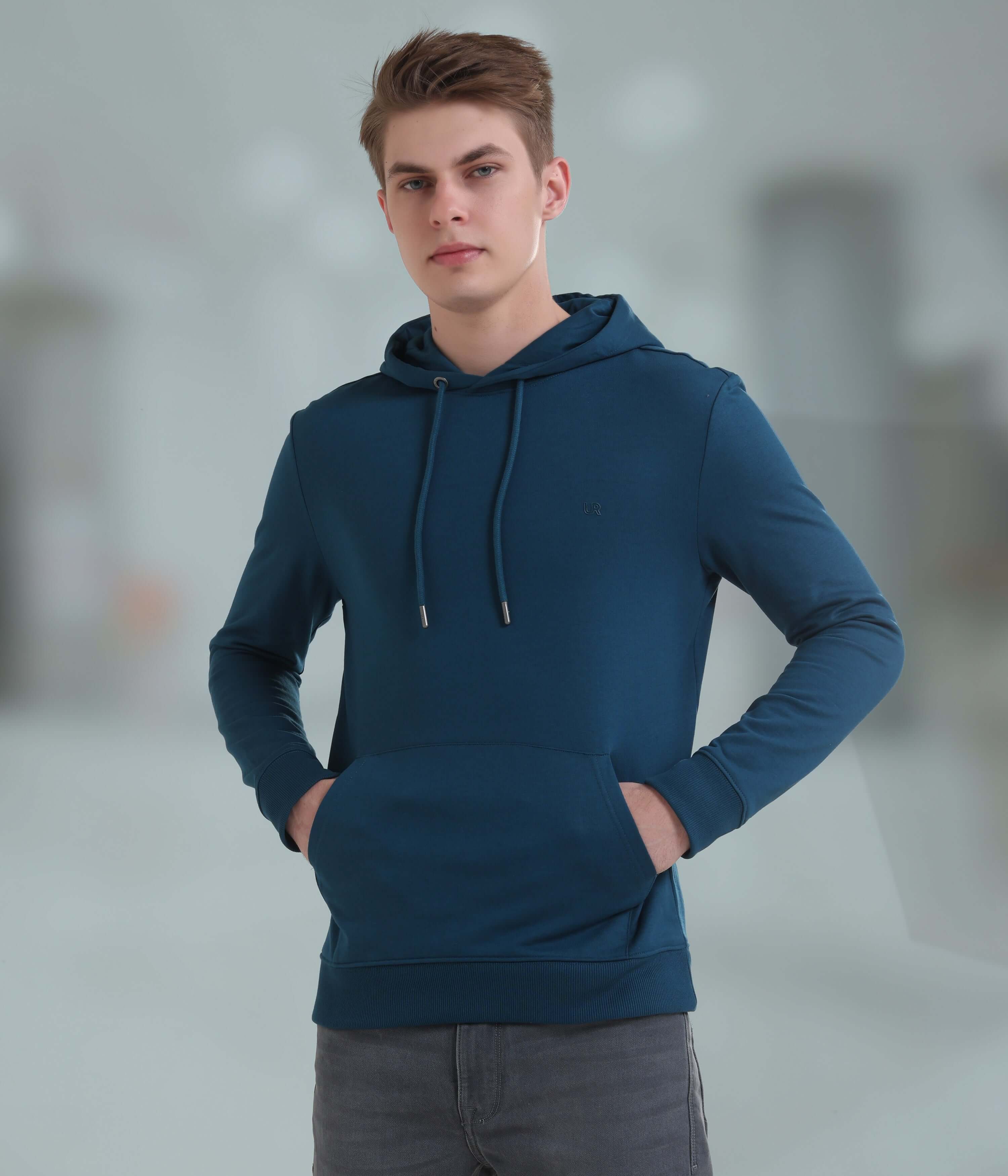 Blue desert hooded sweatshirt for men, stylish, waterproof, stain-proof, perfect for everyday wear.