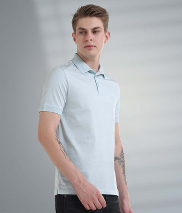 Sparkling Blue mercerized polo t-shirt, stain-proof, anti-odor fabric for men, tailored fit style.