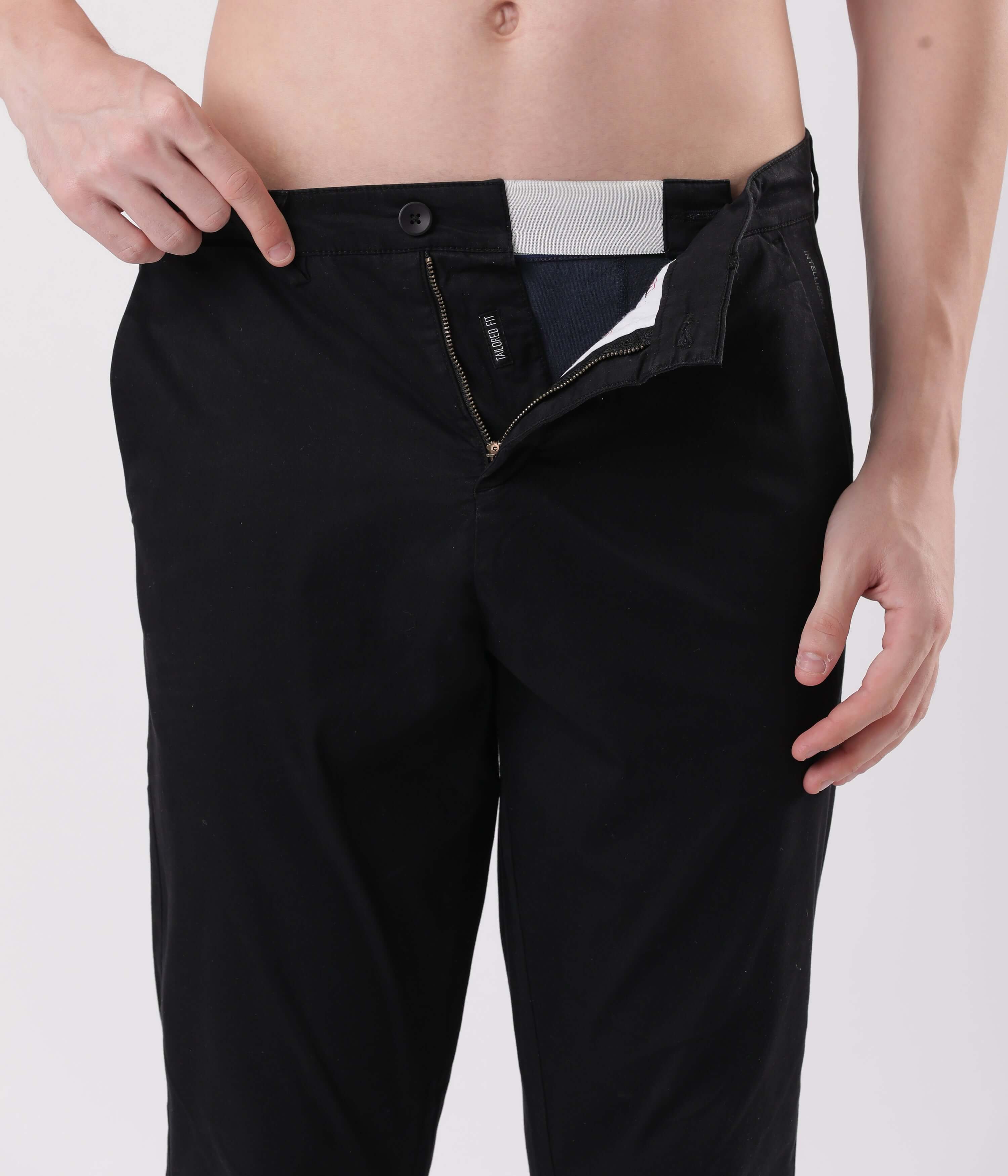 Black Sea Turms All Day Worry-Less Intelligent Smart flex Chino close-up of zipper and waistband