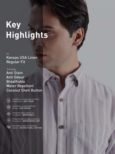 Wild Lavender shirt showcasing key highlights including anti stain, breathable, and water repellent features.