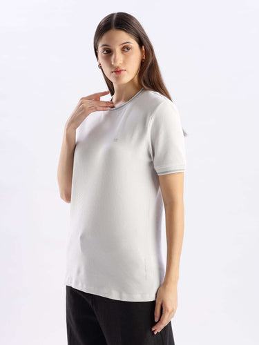 Nova Grey Women's Round Neck T-Shirt, comfortable cooltech fabric for everyday wear.
