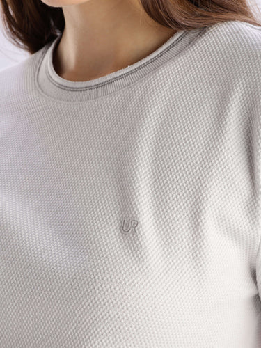 Nova Grey women's round neck t-shirt showcasing cooltech fabric and comfortable fit with anti-odour properties.