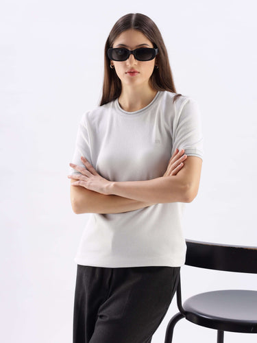 Nova Grey cooltech tshirt worn by model with sunglasses, showcasing comfort and style for women.