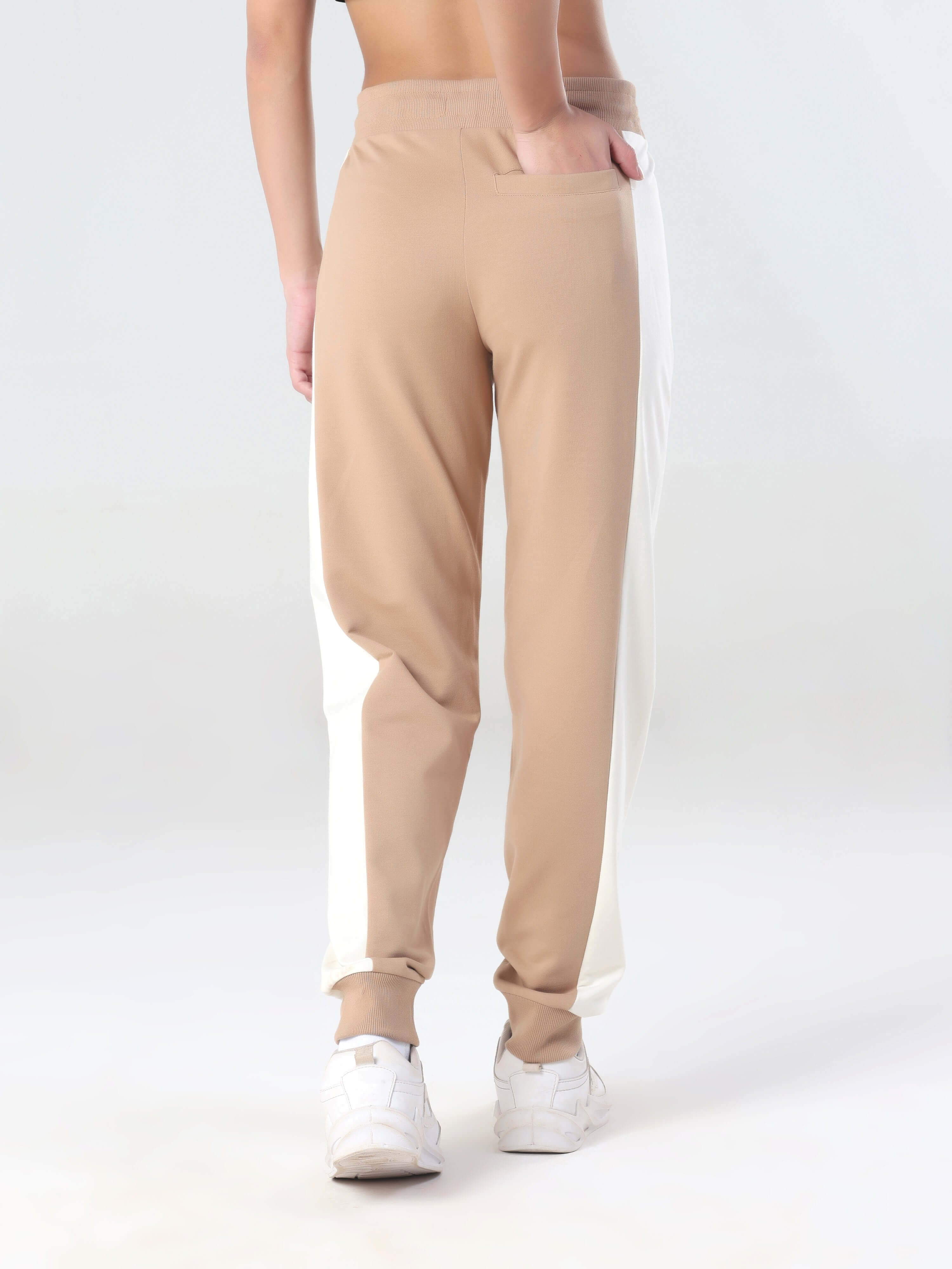 Back view of beige and white joggers from the Sandy Heaven coord set, showcasing comfort and style for women.