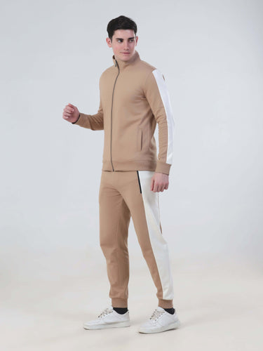 Turms Intelligent co ord set in sandy color for men and women, water-resistant fabric with sporty design.