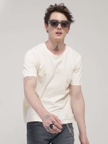 Man wearing Soft Peach Turms T-shirt, anti-stain, anti-odour, stretchable, tailored fit, round neck, premium cotton, trendy intelligent apparel