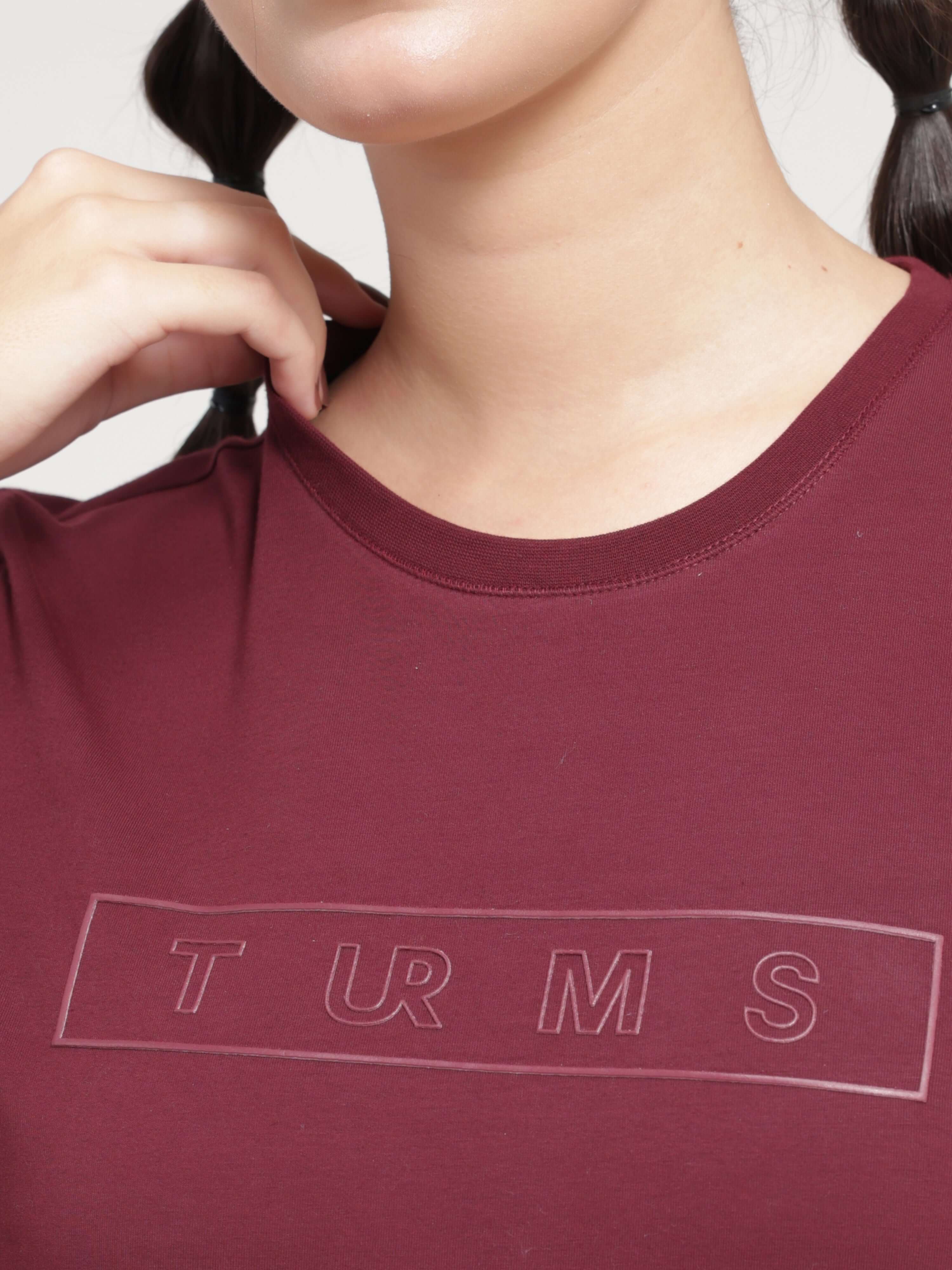 Burgundy Elite Turms T-shirt, anti-stain, anti-odour, stretchable, tailored fit, crew neck, premium cotton, intelligent apparel, trendy women's fashion