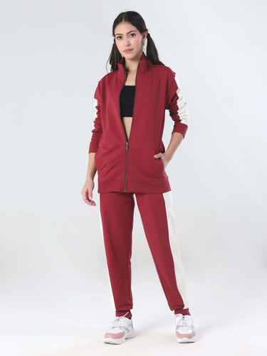 Ruby Hunter women coord set in red with white accents, featuring turms anti-stain, waterproof, and anti-odour properties.