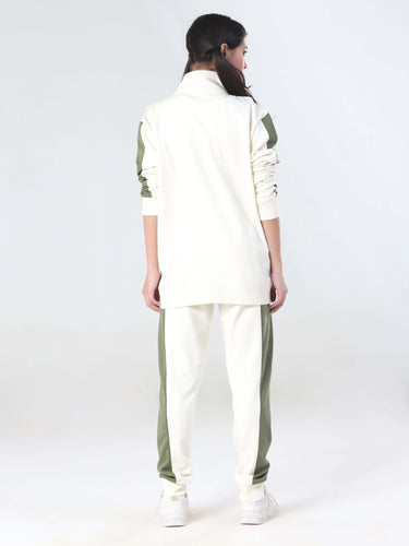 Back view of a woman in the Turms anti-stain, waterproof joggers and matching coord set, showcasing stylish comfort.