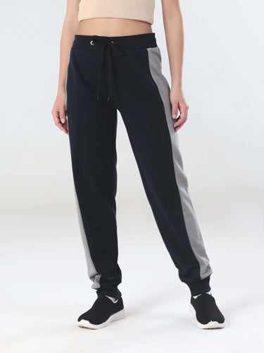 Turms Intelligent coord set for women featuring anti-stain, waterproof joggers in navy and gray, ideal for stylish comfort.