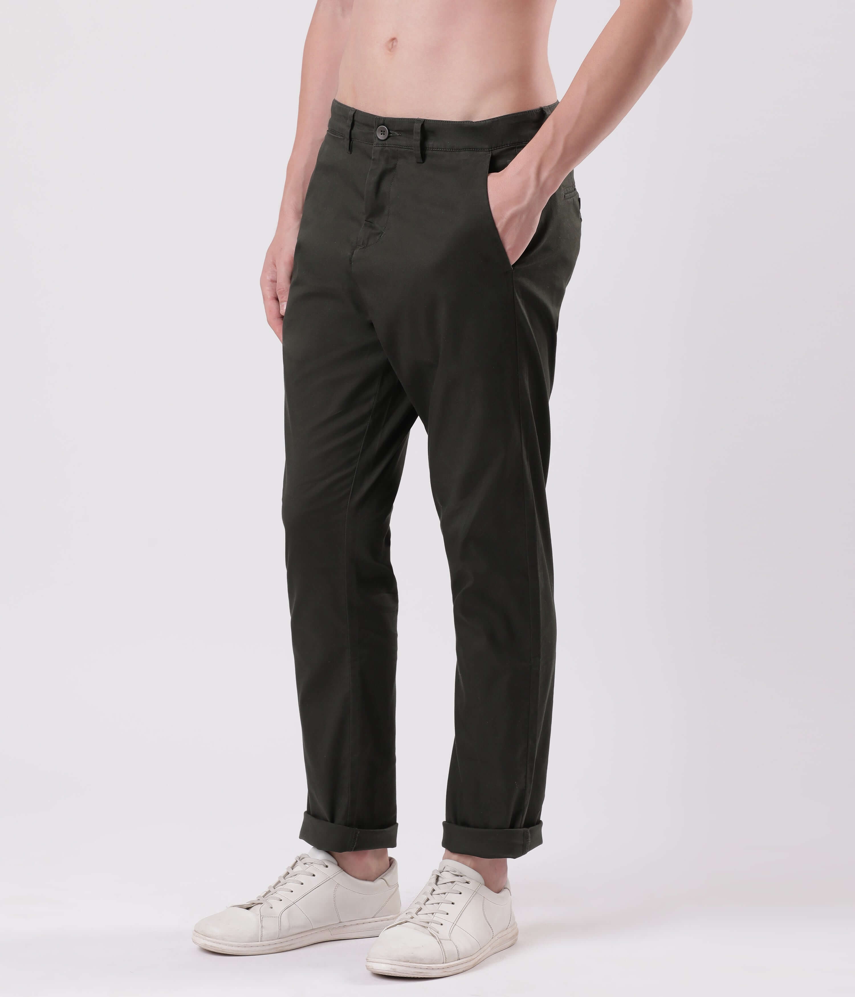 Sage Olive Turms All Day Worry-Less Intelligent Smart flex Chino for men in a stylish pose.