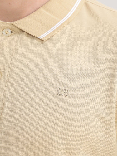 Branded stylish tailored fit sandstone polo T-shirt for men with anti-stain, anti-odor features from Turms.