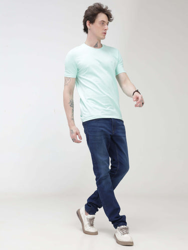 Aqua Round Neck Blue Tshirt- Turms Intelligent Apparel Anti stain & Anti Odor URturms