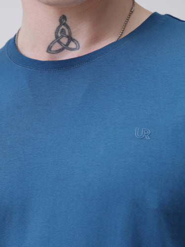Sea Blue round neck t-shirt for men, tailored fit, stain-proof, odor-resistant, anti-microbial fabric, stylish new branded t-shirt.