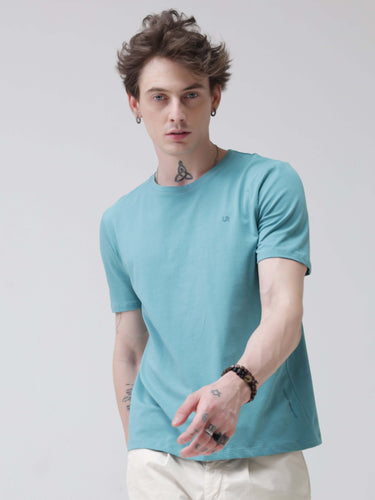 Turms round-neck premium cotton polo t-shirt for men in light blue, tailored fit, water-resistant, anti-stain, best menswear, SharkTank dhoni favourite