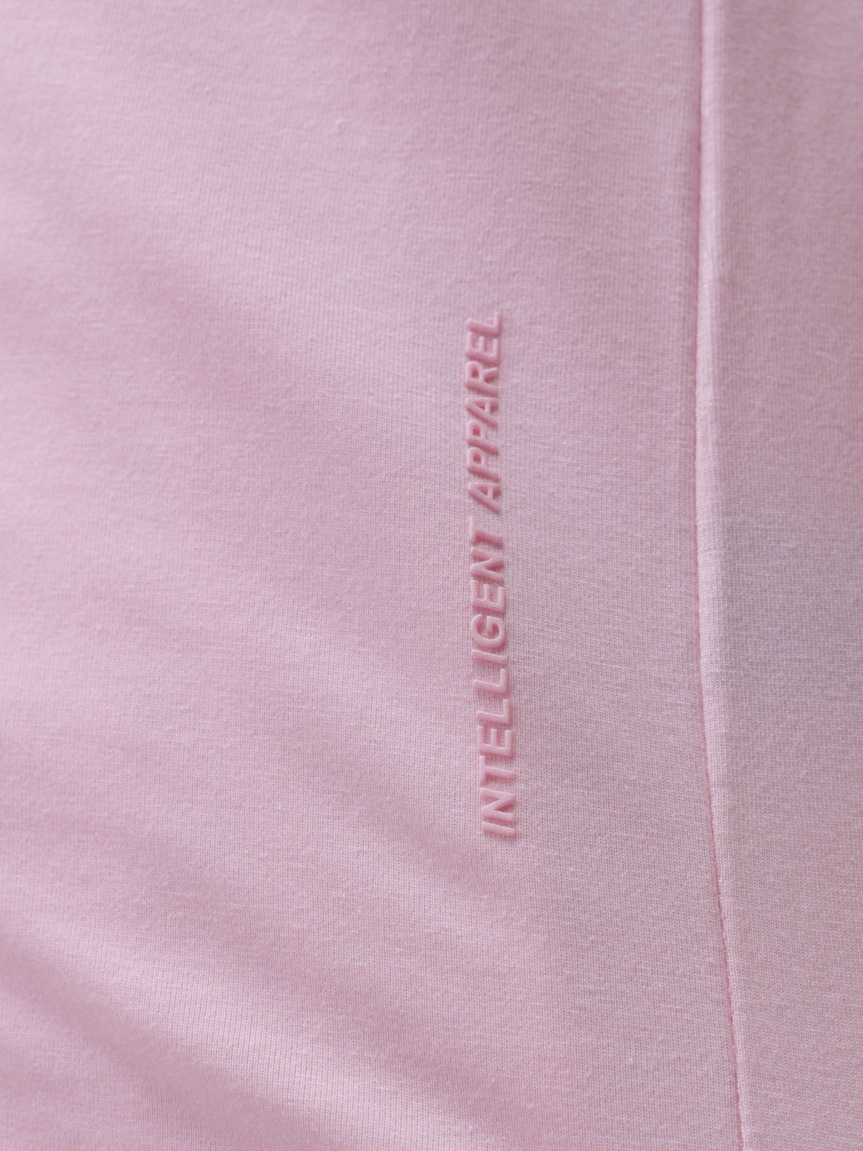 Close-up of pink Turms intelligent apparel with anti-stain, anti-odor, and stretchable fabric featuring "INTELLIGENT APPAREL" text