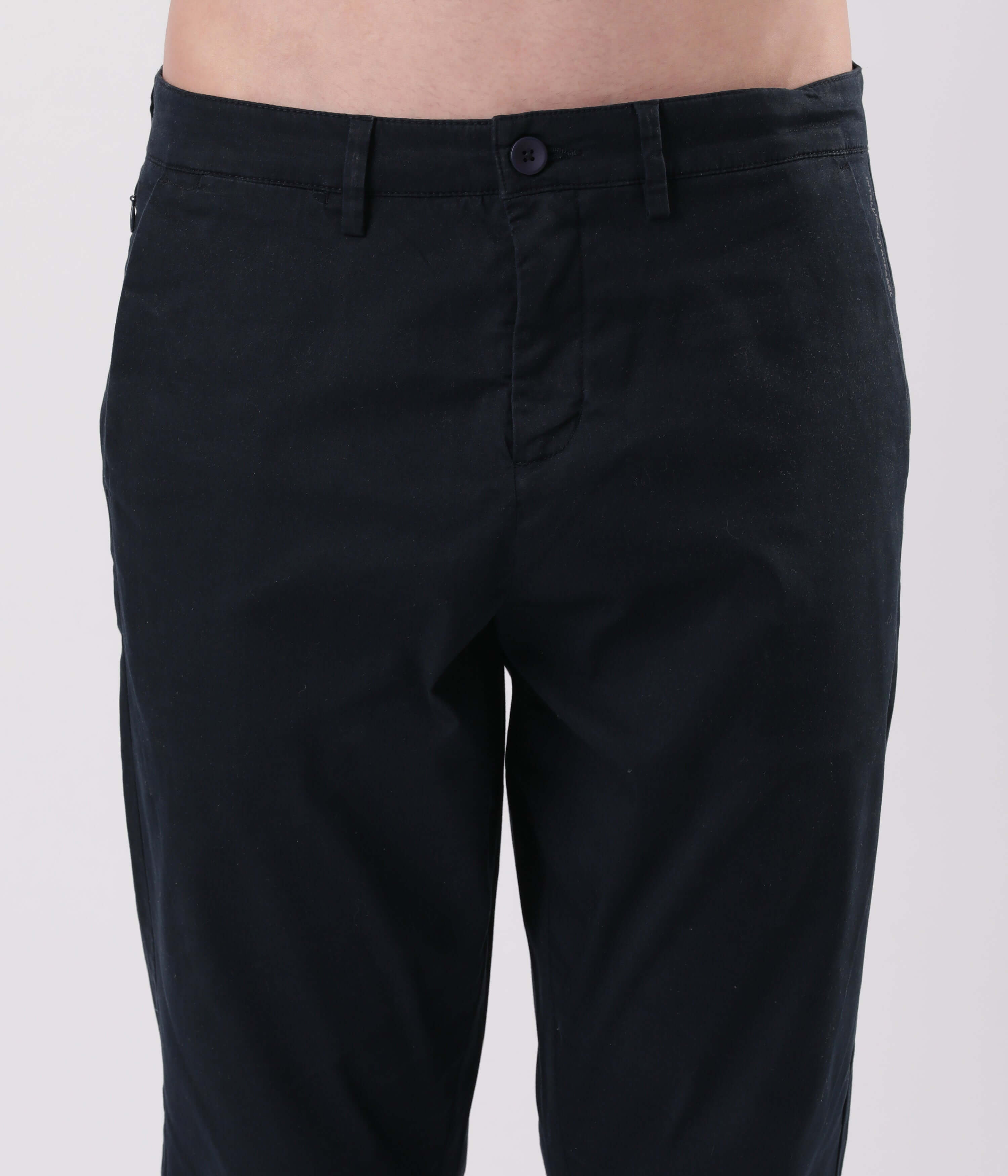 Blue Eyed Turms All Day Worry-Less Intelligent Smart flex Chino in black with precise stitching and button closure.