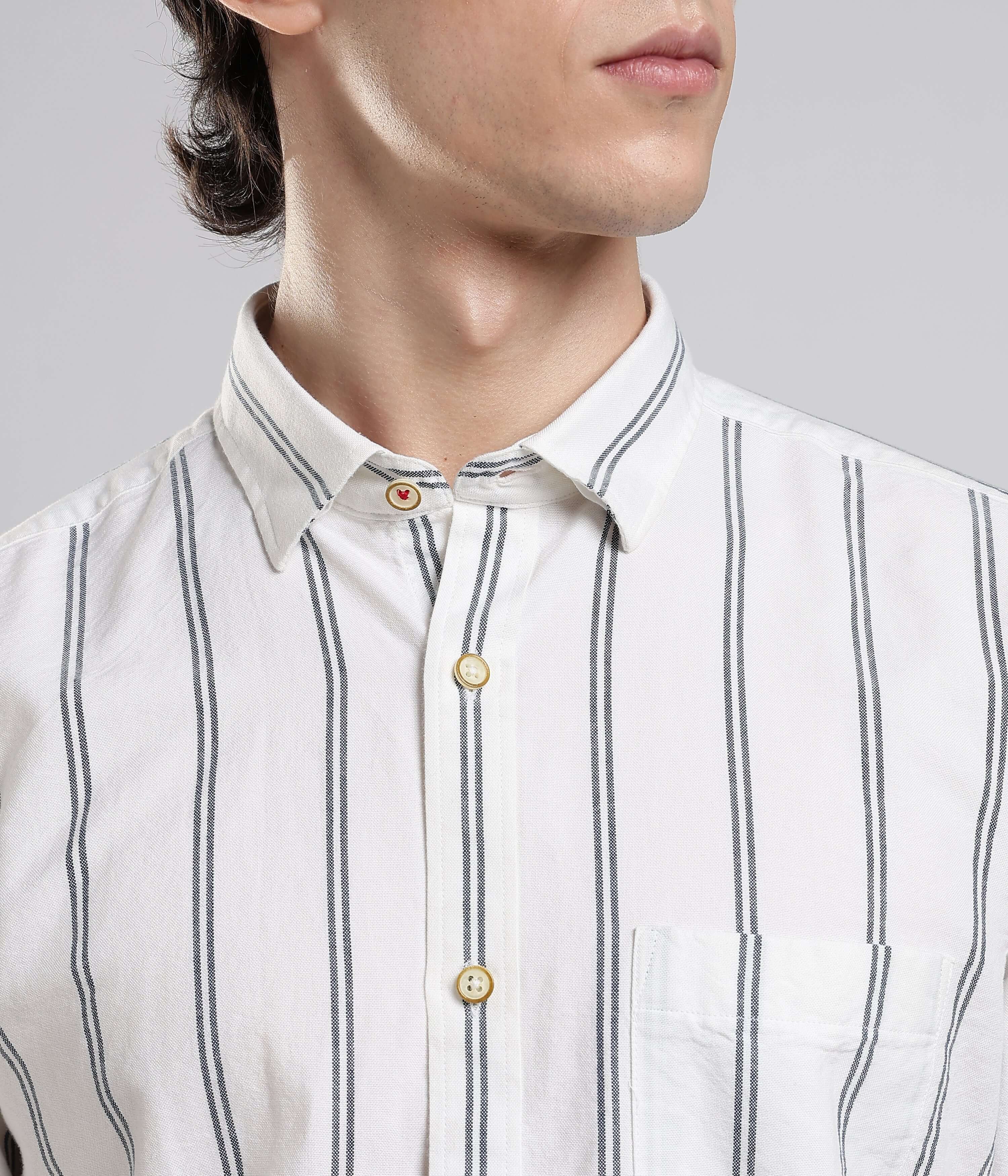 Mens Casual Striped Shirt White Luxury Oxford