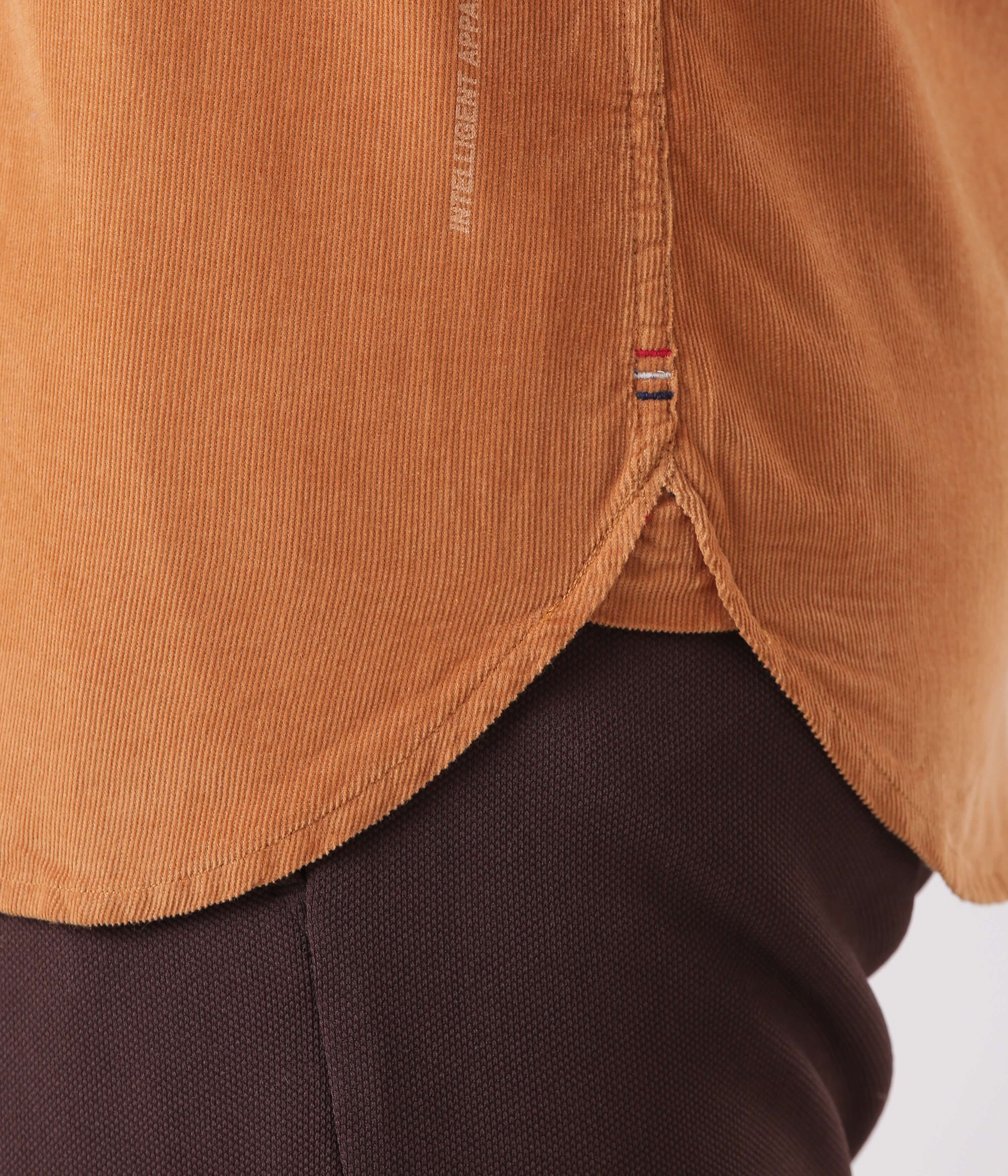 Brown Toffee corduroy shirt showcasing premium fabric detail and stylish hem design.